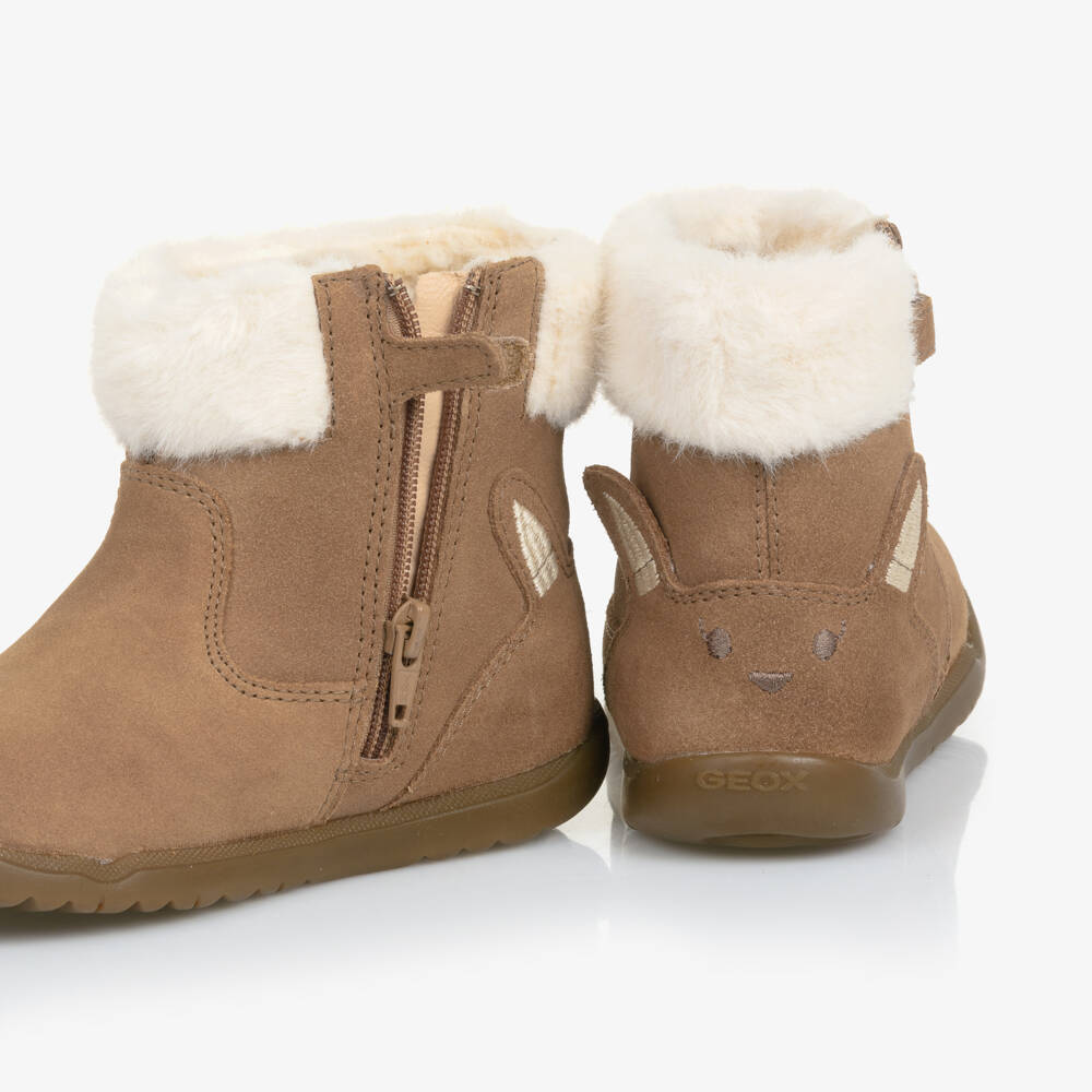 Geox-Girls Beige Suede Leather Boots | Childrensalon
