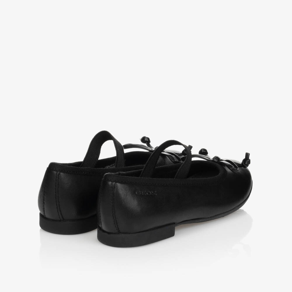 Geox-Girls Black Leather Respira Ballerina Flat School Shoes | Childrensalon