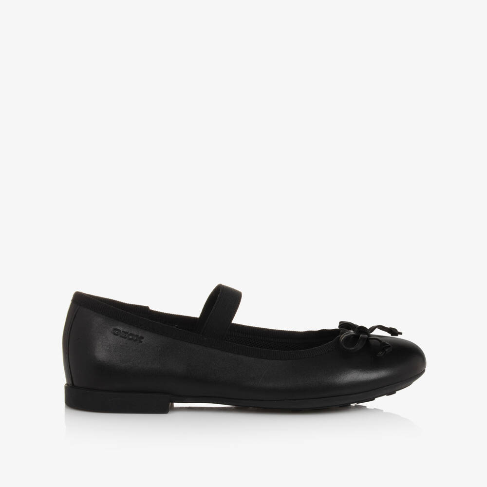 Geox-Girls Black Leather Respira Ballerina Flat School Shoes | Childrensalon