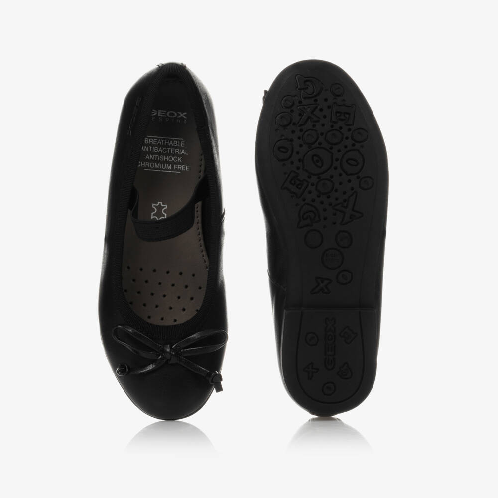 Geox-Girls Black Leather Respira Ballerina Flat School Shoes | Childrensalon