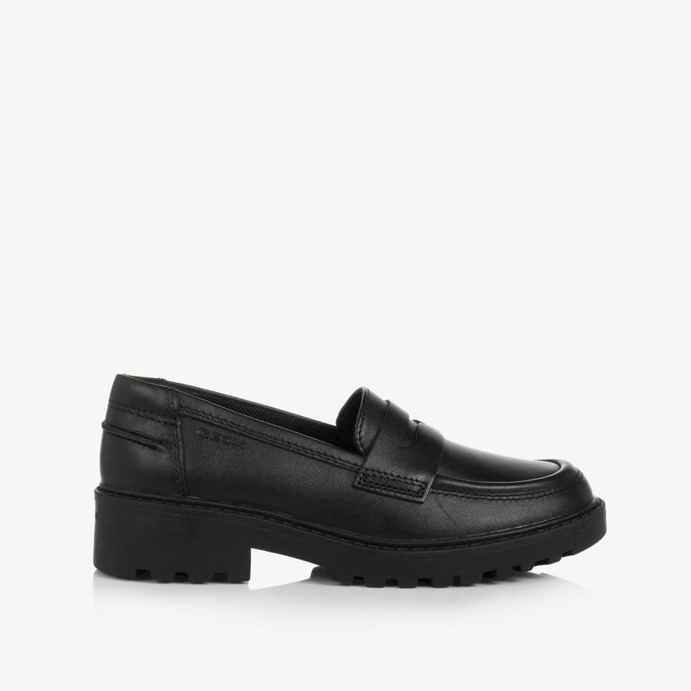 Geox-Girls Black Leather Respira Loafers | Childrensalon