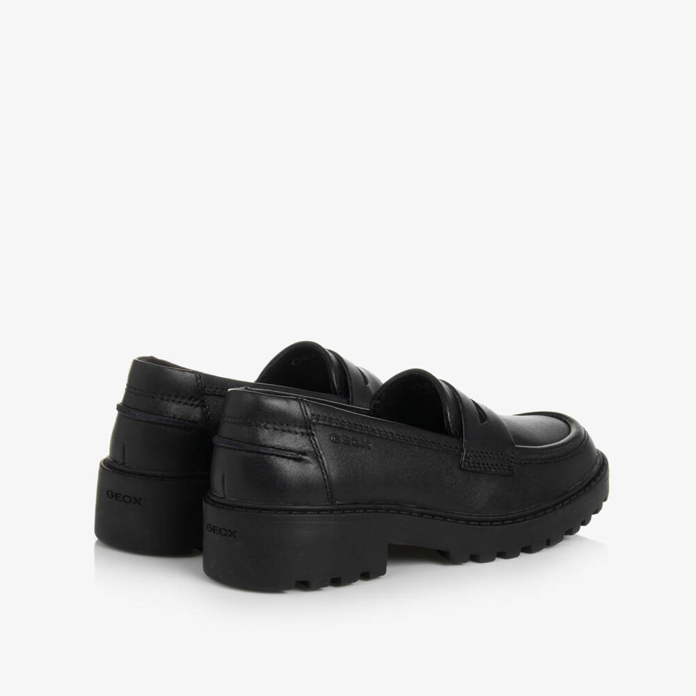 Geox-Girls Black Leather Respira Loafers | Childrensalon