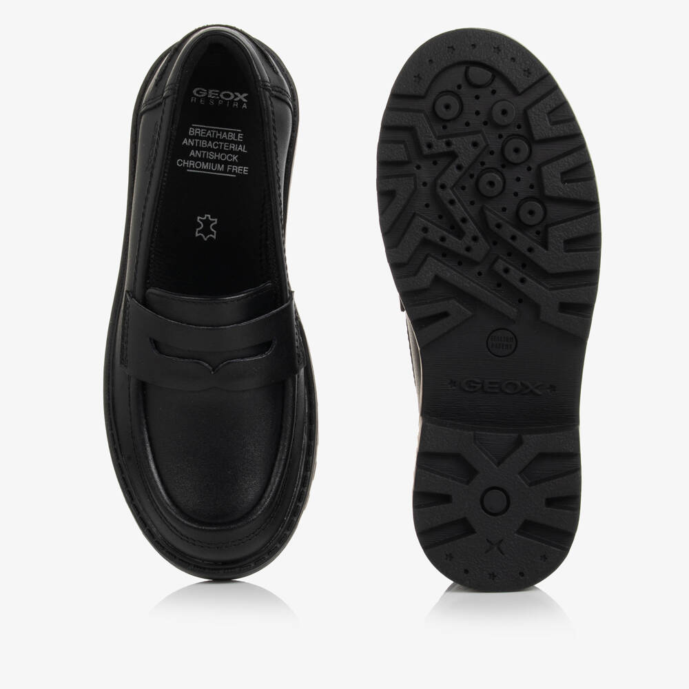 Geox-Girls Black Leather Respira Loafers | Childrensalon