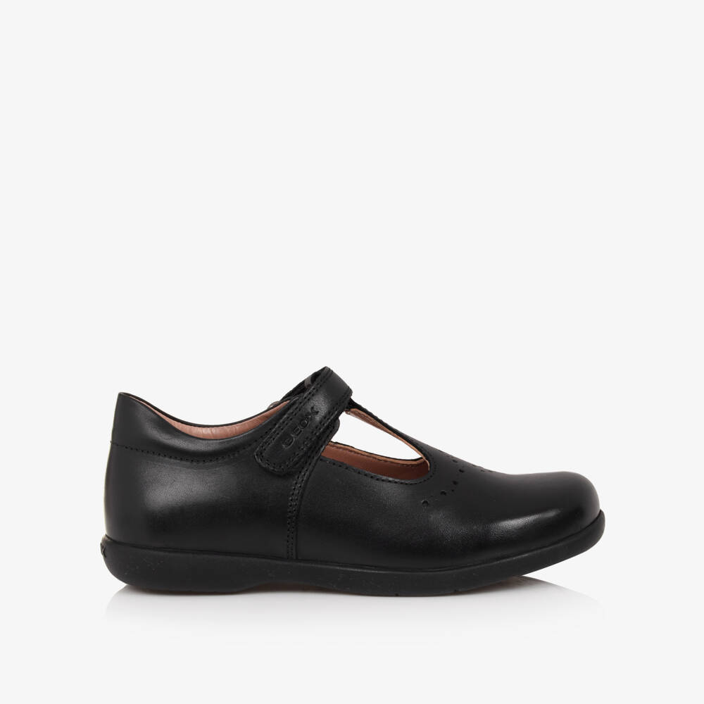 Geox-Girls Black Leather Respira T-Bar Shoes | Childrensalon