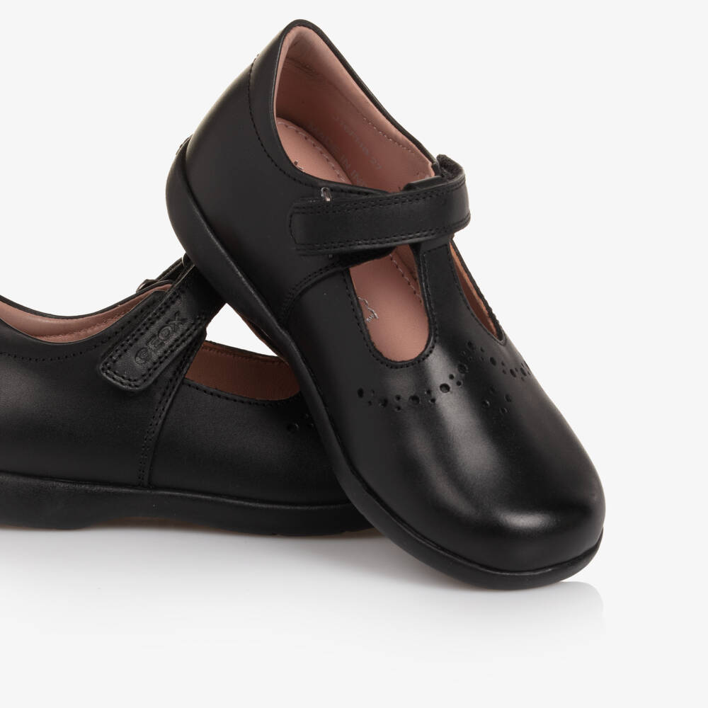 Geox-Girls Black Leather Respira T-Bar Shoes | Childrensalon