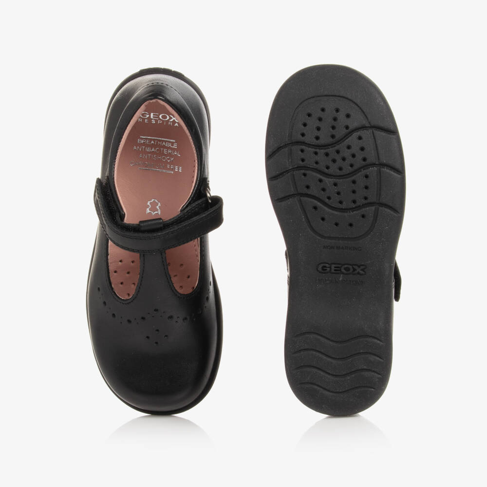 Geox-Girls Black Leather Respira T-Bar Shoes | Childrensalon