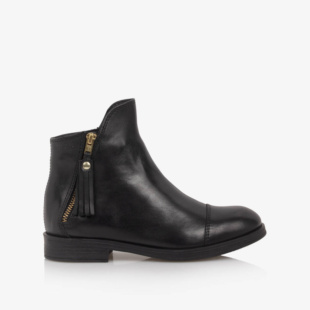 Geox-Girls Black Leather Zip-Up Ankle Boots | Childrensalon