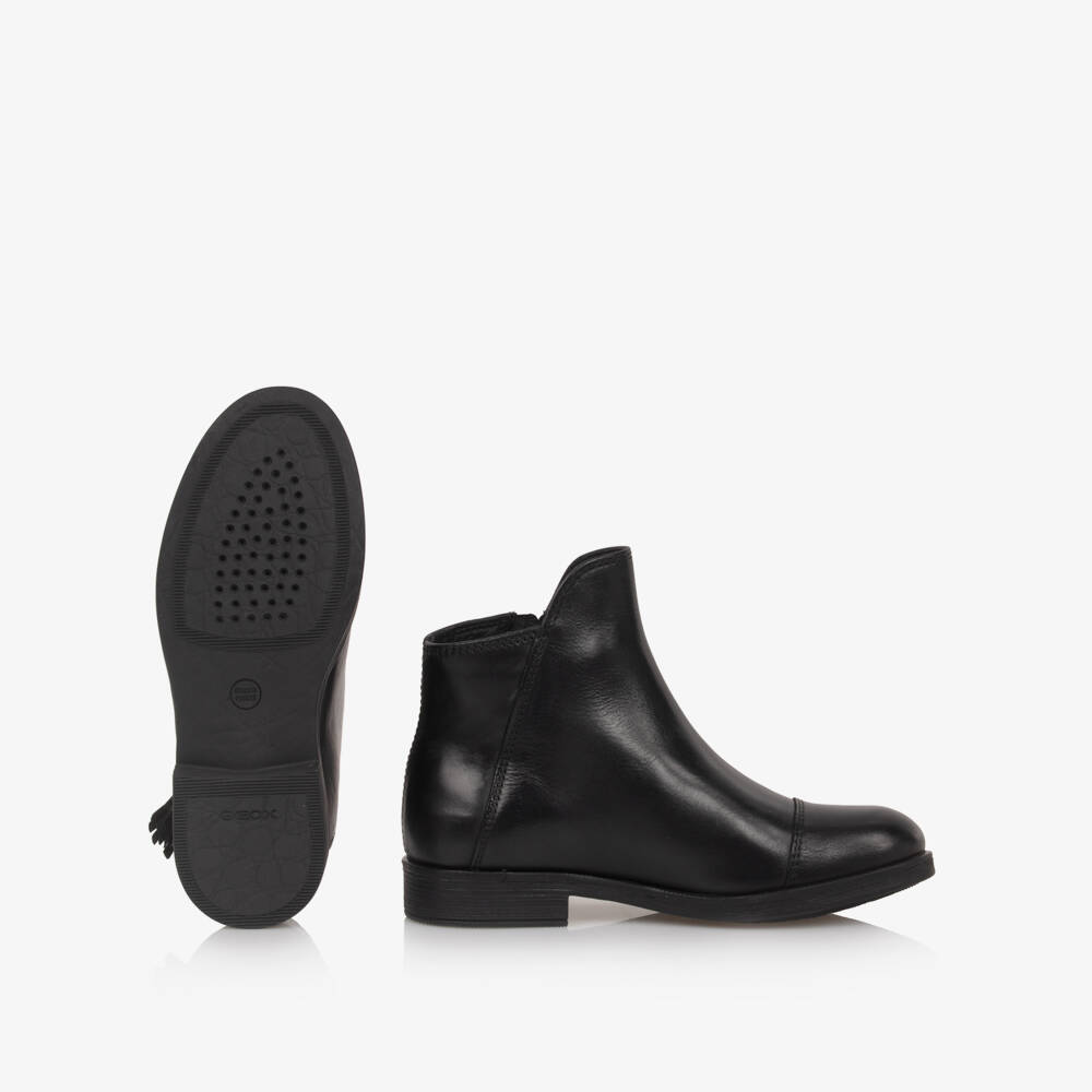 Geox-Girls Black Leather Zip-Up Ankle Boots | Childrensalon