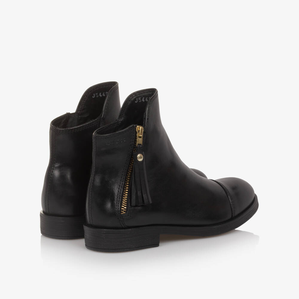 Geox-Girls Black Leather Zip-Up Ankle Boots | Childrensalon
