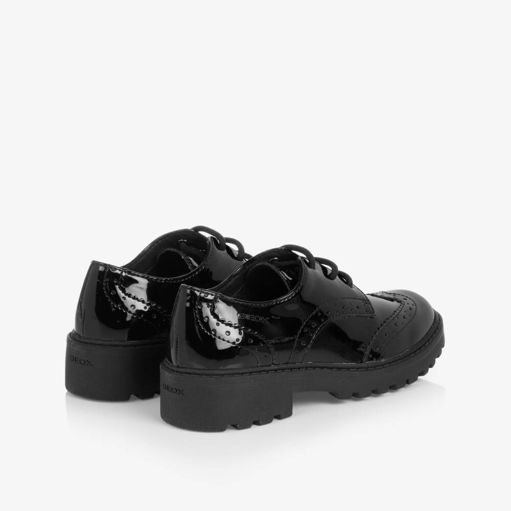 Geox-Girls Black Patent Faux Leather Brogues | Childrensalon