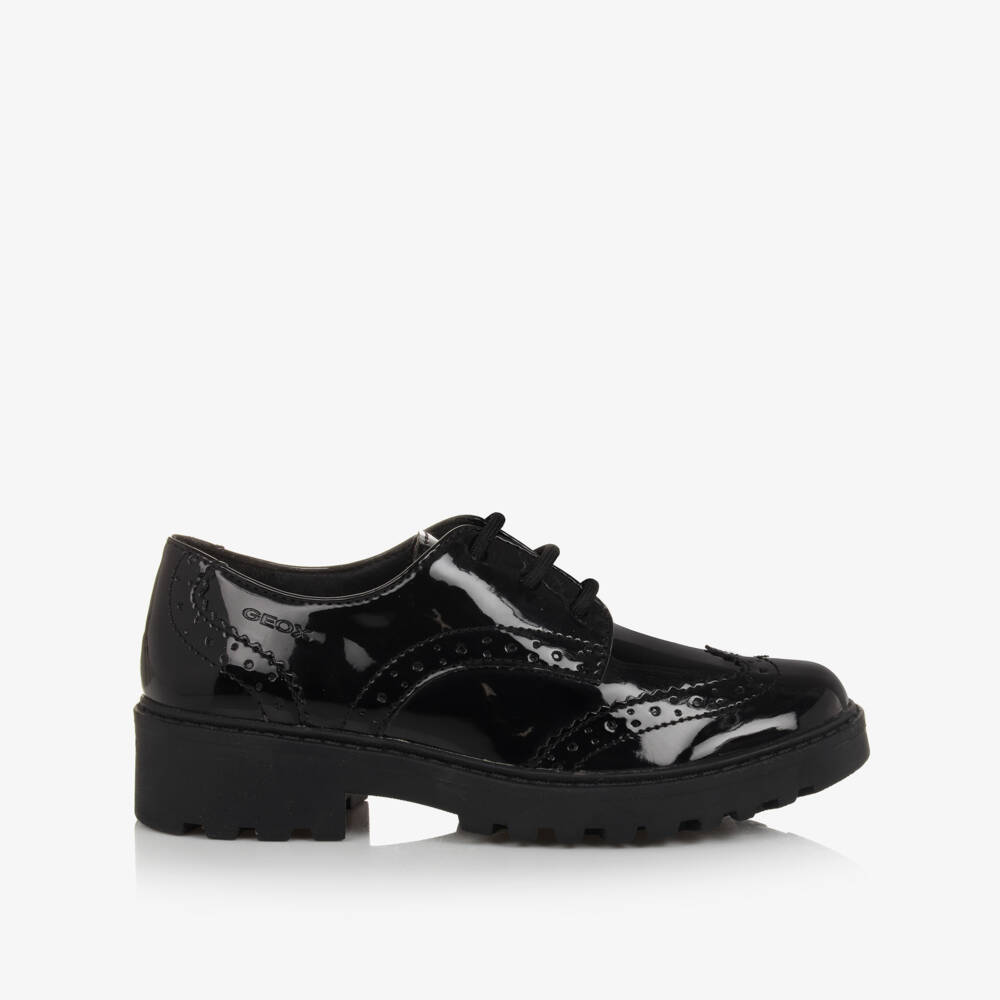 Geox-Girls Black Patent Faux Leather Brogues | Childrensalon