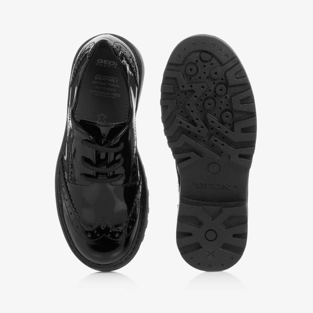 Geox-Girls Black Patent Faux Leather Brogues | Childrensalon