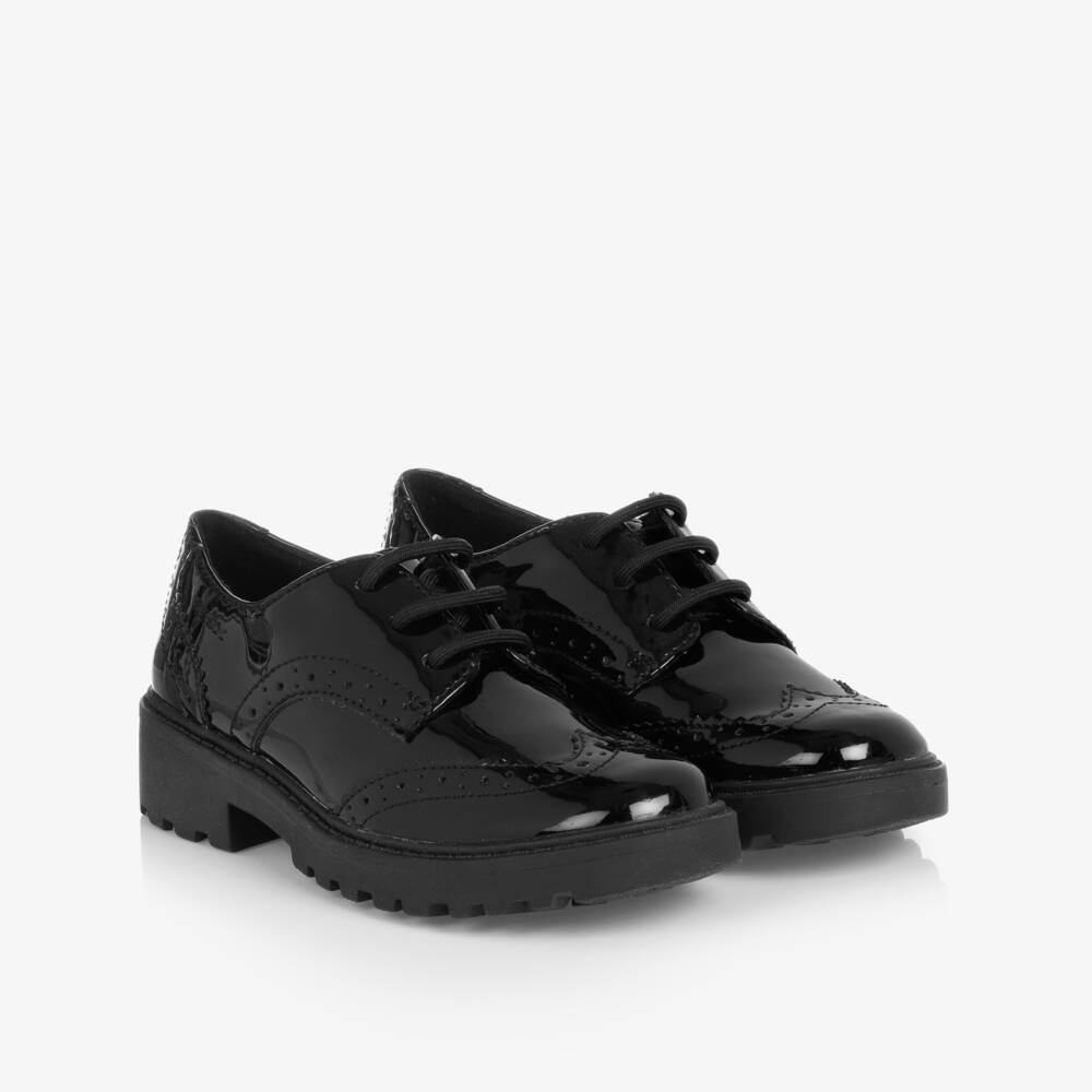 Geox-Girls Black Patent Faux Leather Brogues | Childrensalon