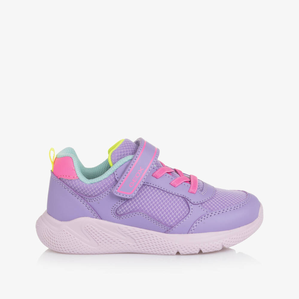 Geox-Girls Bright Purple Mesh Trainers with Pink Detailing | Childrensalon