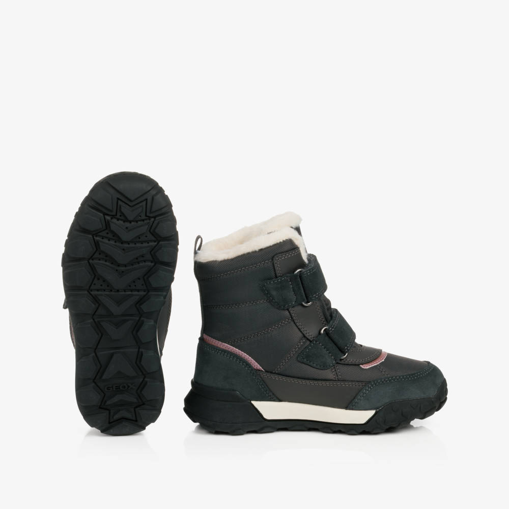 Geox-Girls Dark Grey Waterproof Boots with Pink Trims | Childrensalon