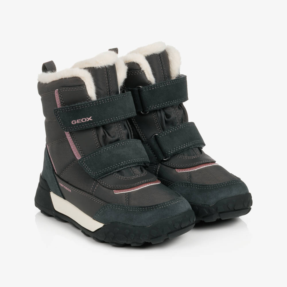 Geox-Girls Dark Grey Waterproof Boots with Pink Trims | Childrensalon