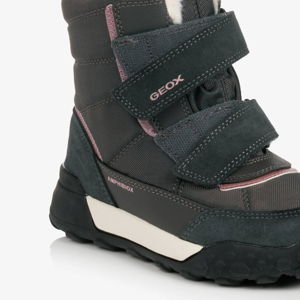 Geox-Girls Dark Grey Waterproof Boots with Pink Trims | Childrensalon