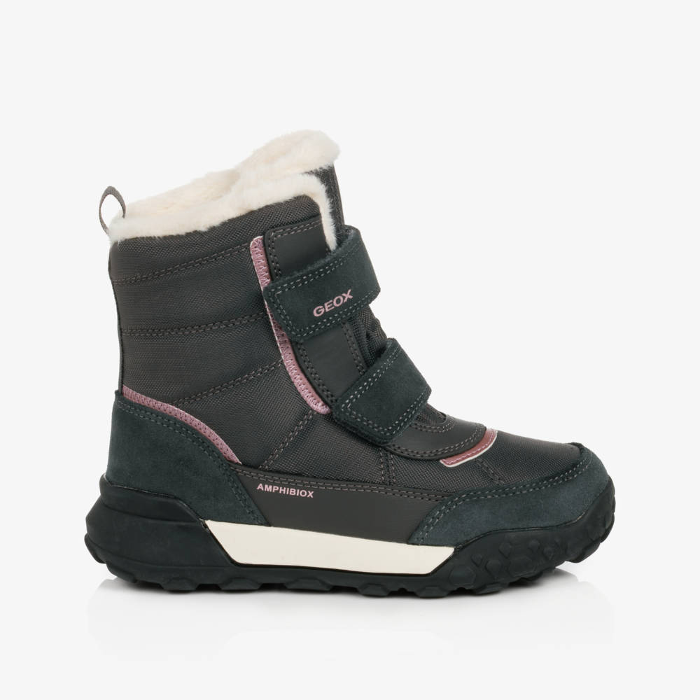 Geox-Girls Dark Grey Waterproof Boots with Pink Trims | Childrensalon