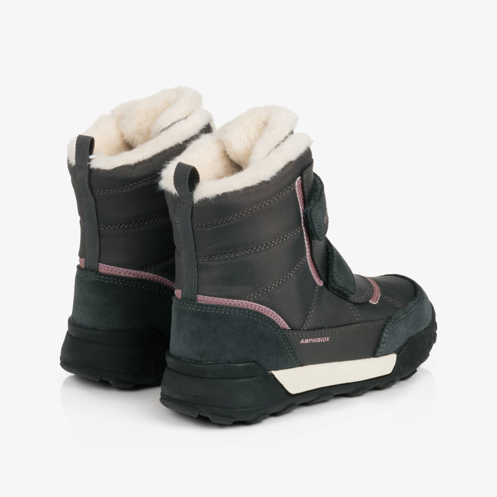 Geox-Girls Dark Grey Waterproof Boots with Pink Trims | Childrensalon