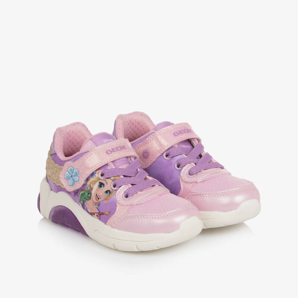 Geox-Girls Glittery Pink & Lilac Disney Rapunzel Light Up Trainers | Childrensalon