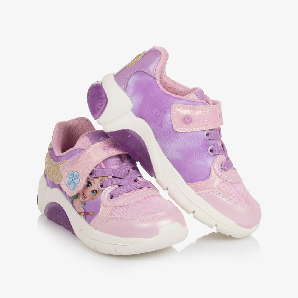 Geox-Girls Glittery Pink & Lilac Disney Rapunzel Light Up Trainers | Childrensalon