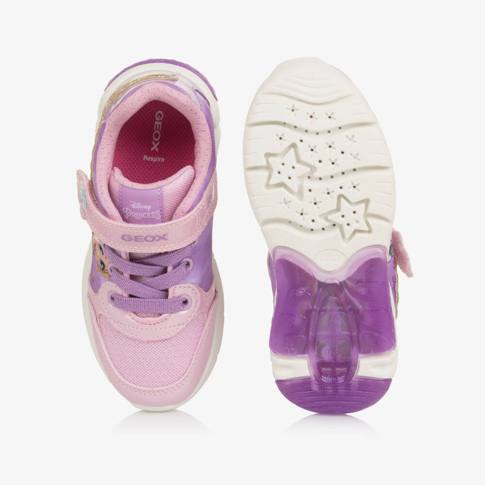 Geox-Girls Glittery Pink & Lilac Disney Rapunzel Light Up Trainers | Childrensalon