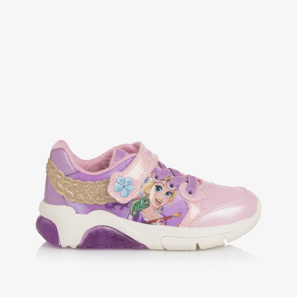 Geox-Girls Glittery Pink & Lilac Disney Rapunzel Light Up Trainers | Childrensalon