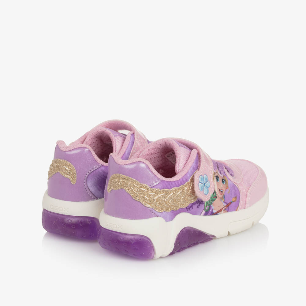 Geox-Girls Glittery Pink & Lilac Disney Rapunzel Light Up Trainers | Childrensalon
