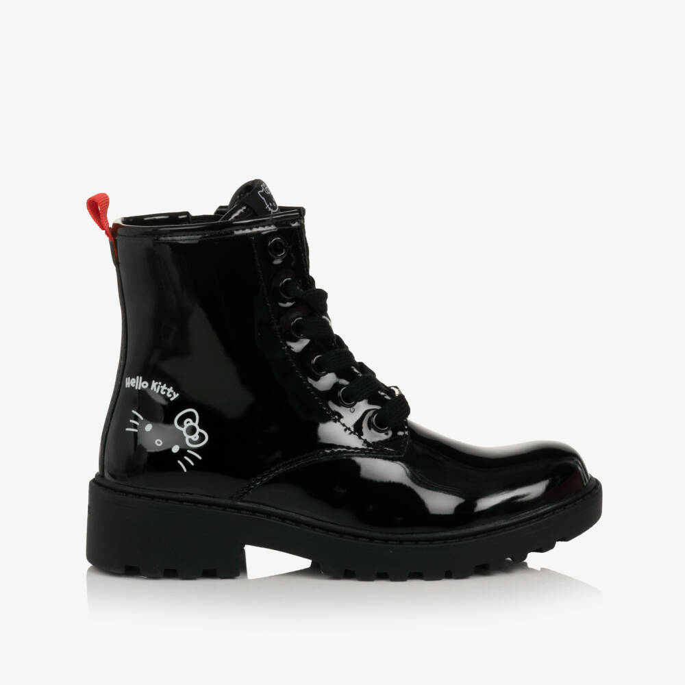Geox-Girls Glossy Black Hello Kitty Boots with Respira Soles | Childrensalon