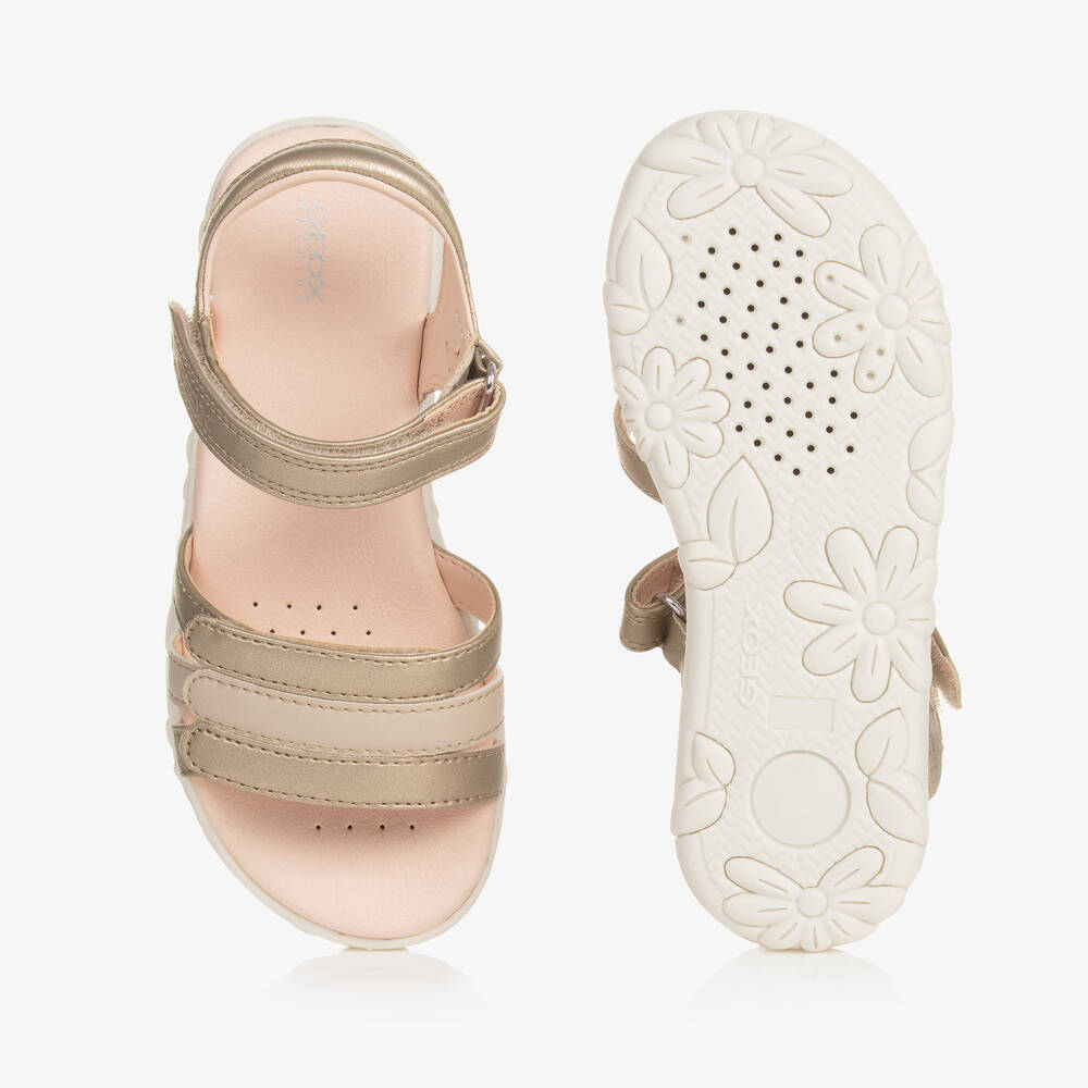 Geox-Girls Gold Faux Leather Velcro Sandals | Childrensalon