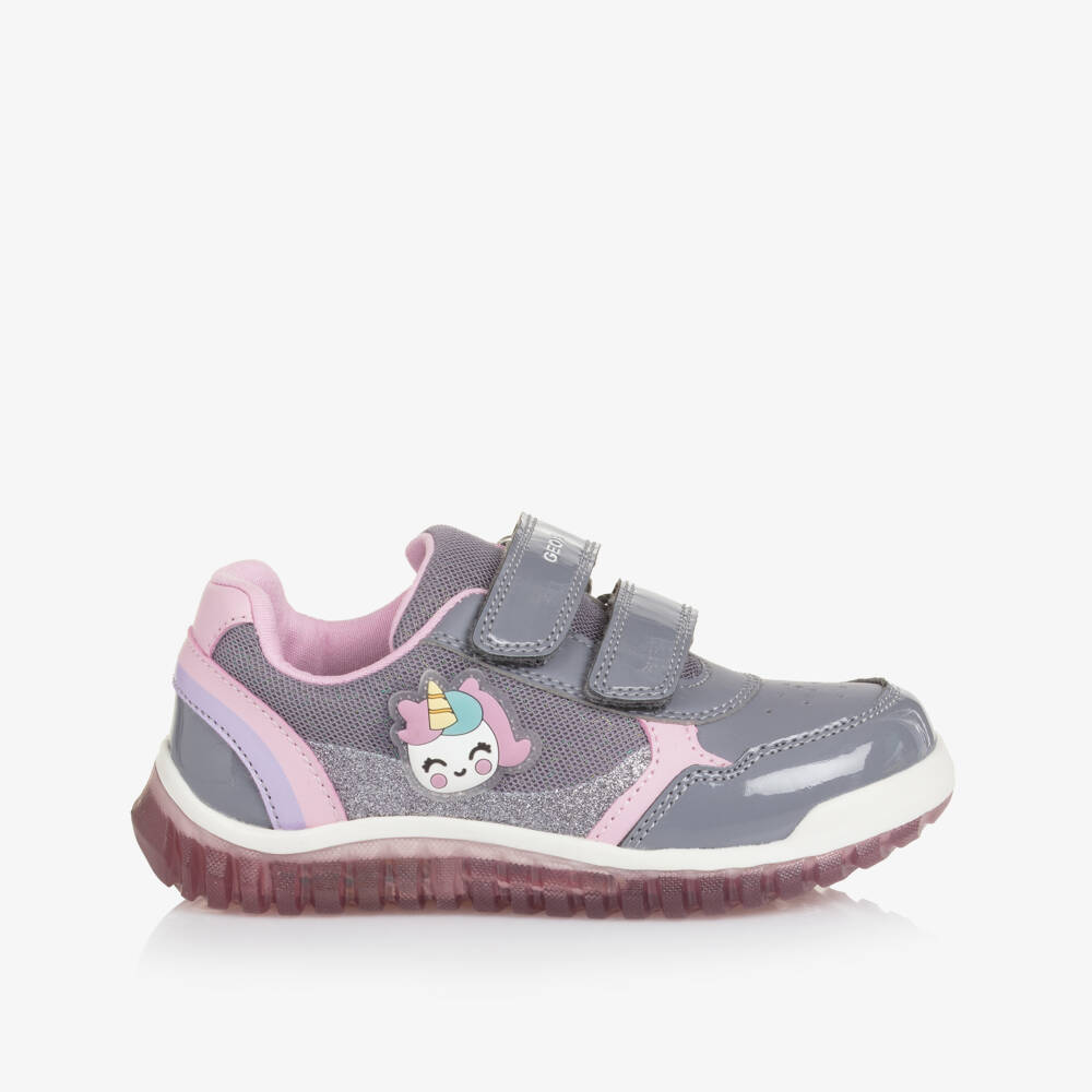 Geox-Girls Grey & Pink Light-Up Unicorn Trainers | Childrensalon