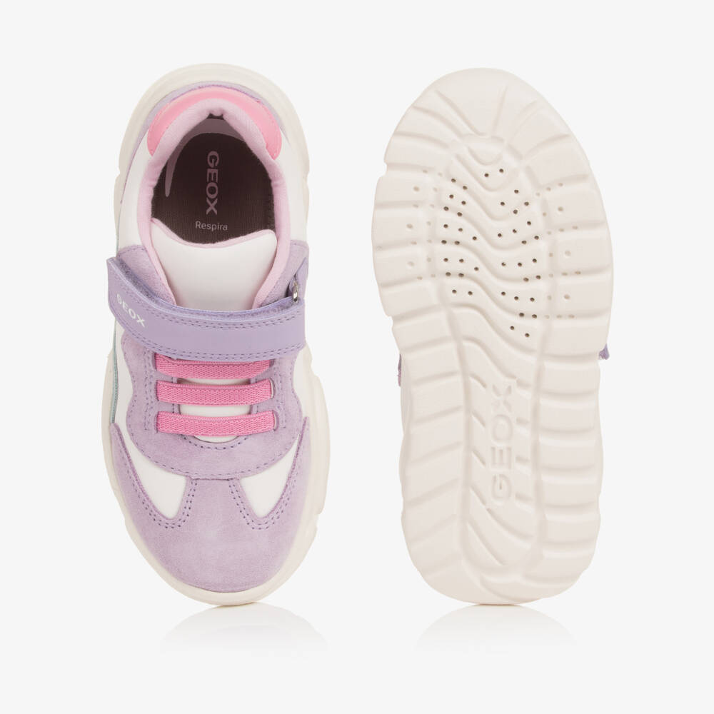 Geox-Girls Ivory & Lilac Purple Velcro Trainers | Childrensalon