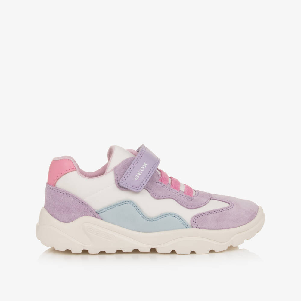 Geox-Girls Ivory & Lilac Purple Velcro Trainers | Childrensalon