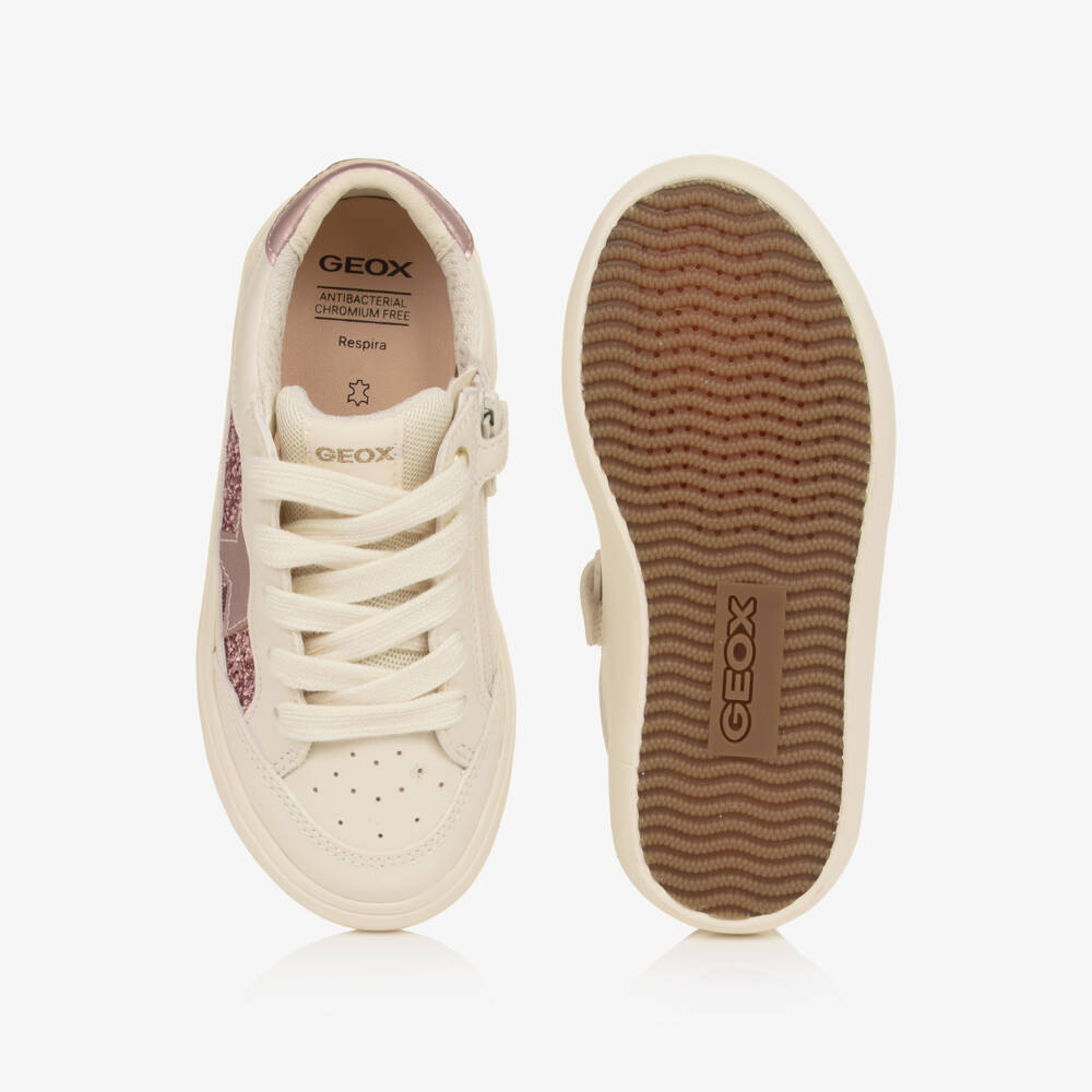 Geox-Girls Ivory & Pink Glitter Trainers | Childrensalon