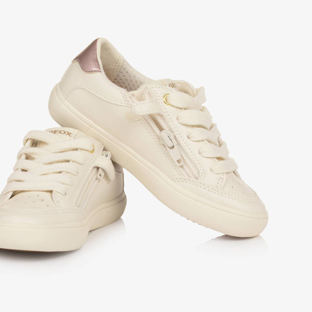 Geox-Girls Ivory & Pink Glitter Trainers | Childrensalon