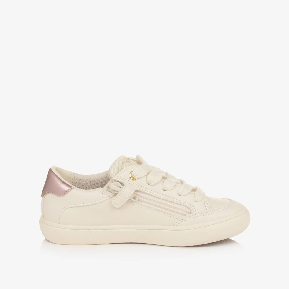 Geox-Girls Ivory & Pink Glitter Trainers | Childrensalon