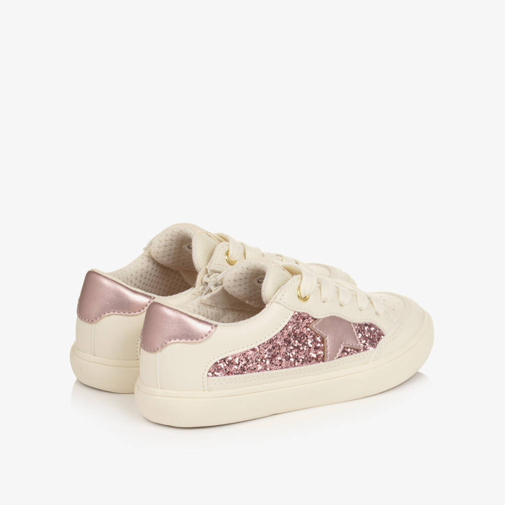 Geox-Girls Ivory & Pink Glitter Trainers | Childrensalon