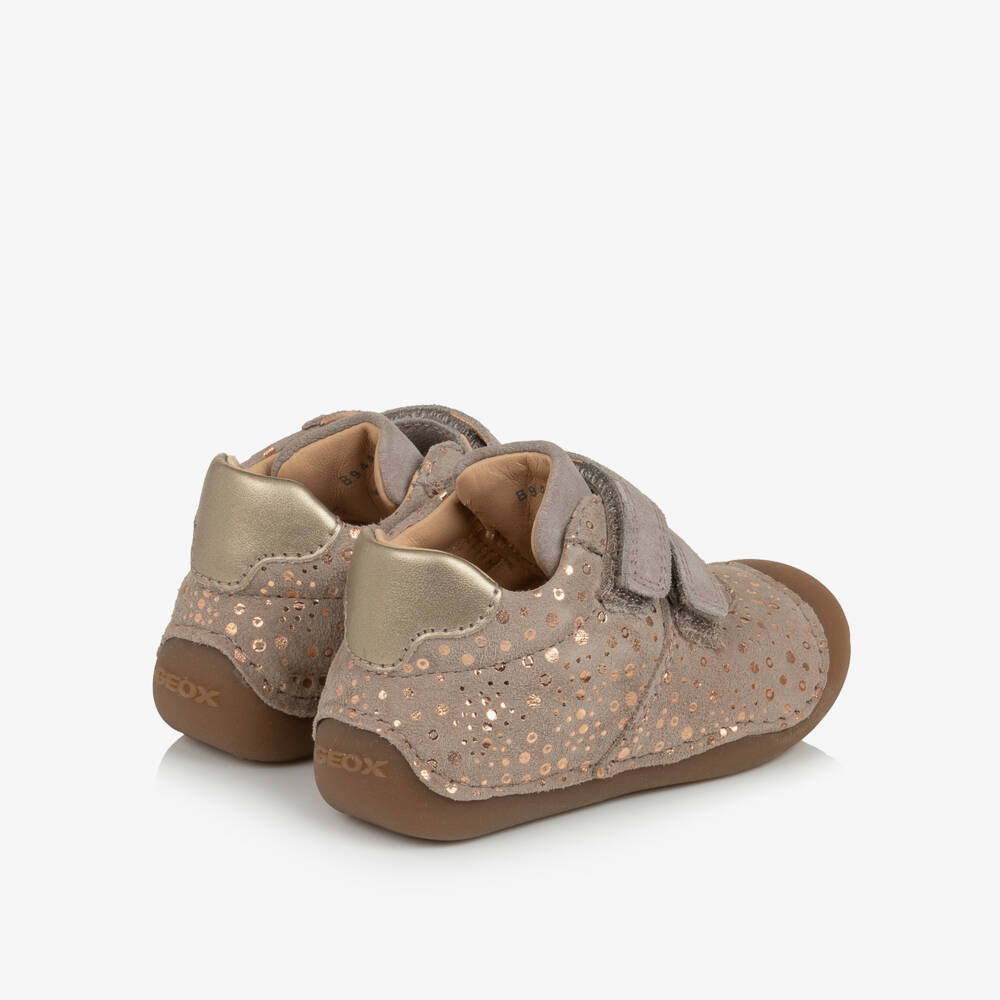 Geox-Girls Leather First Walkers in Taupe Beige | Childrensalon