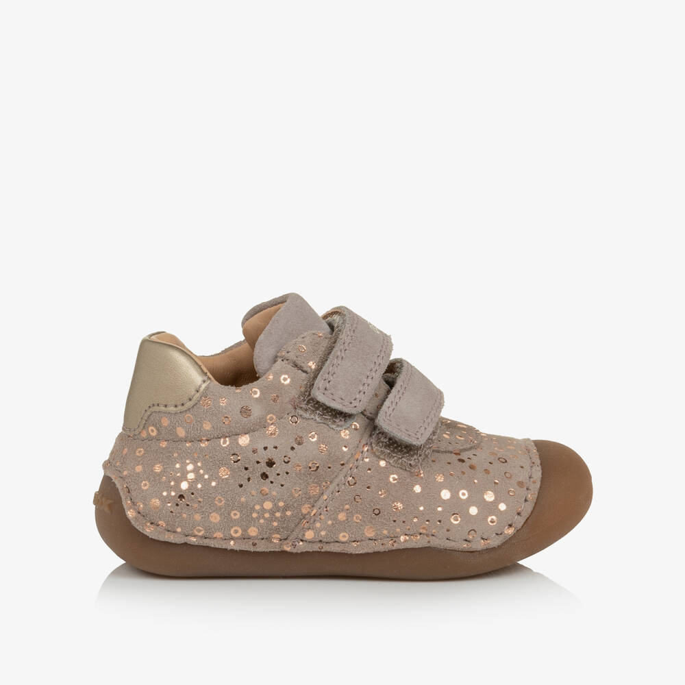 Geox-Girls Leather First Walkers in Taupe Beige | Childrensalon