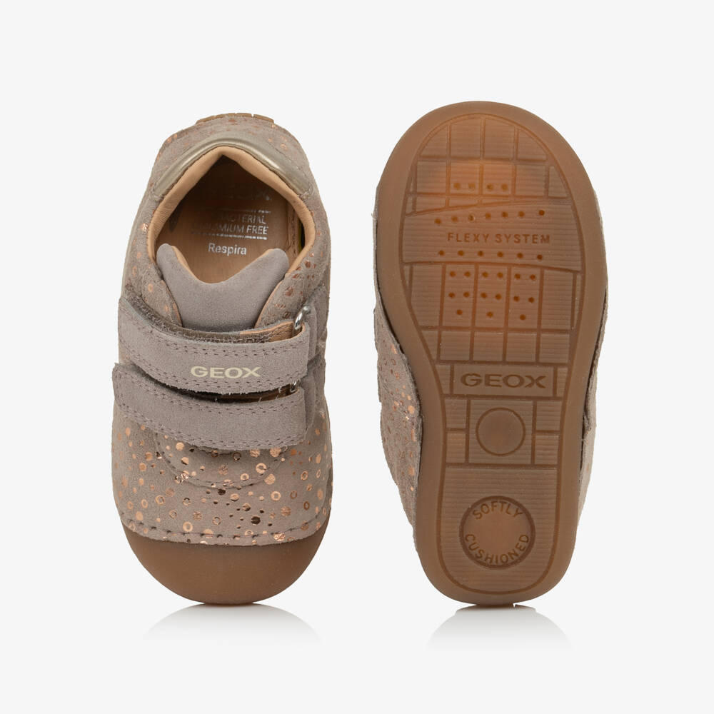 Geox-Girls Leather First Walkers in Taupe Beige | Childrensalon