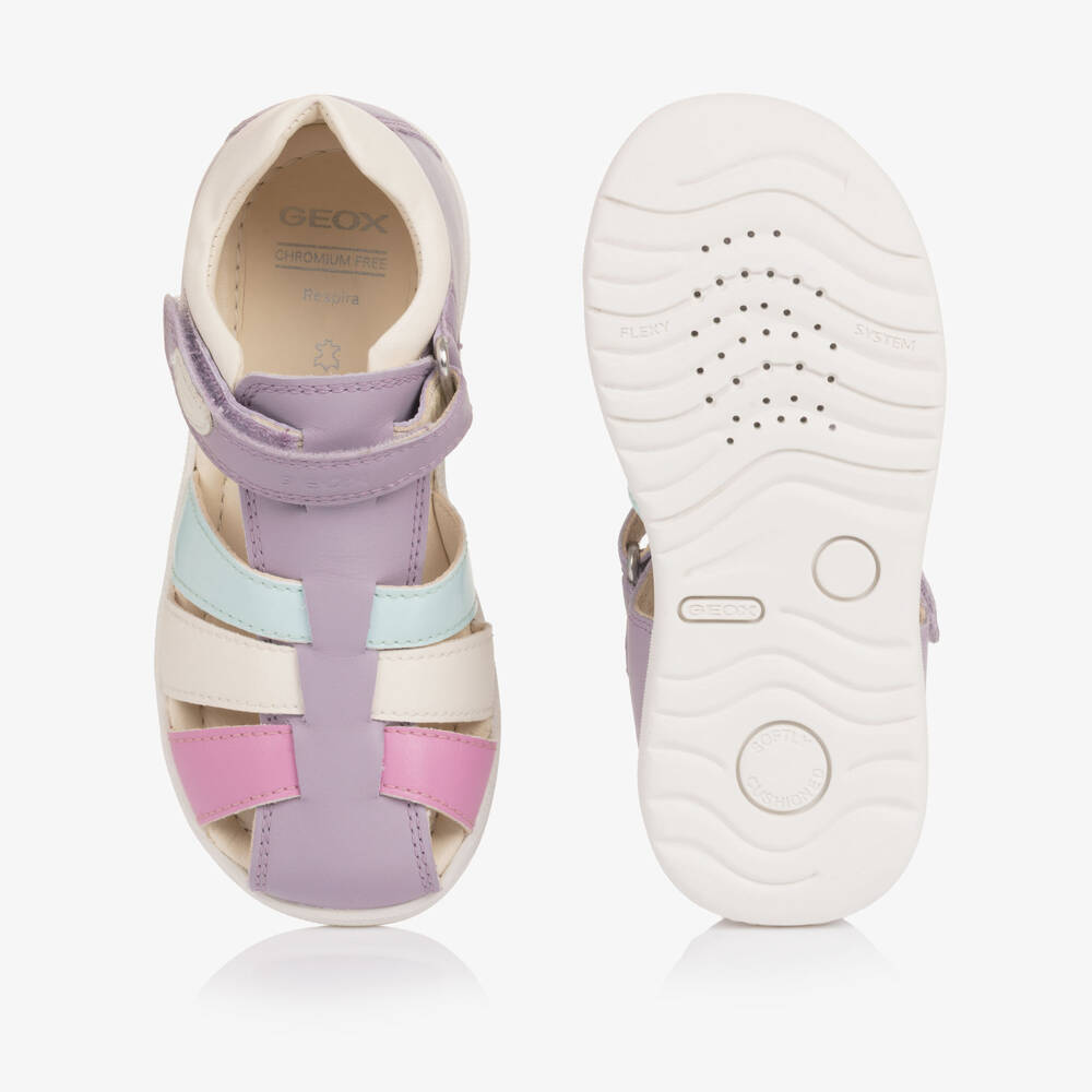Geox-Girls Lilac Purple Closed Heel Leather Sandals | Childrensalon