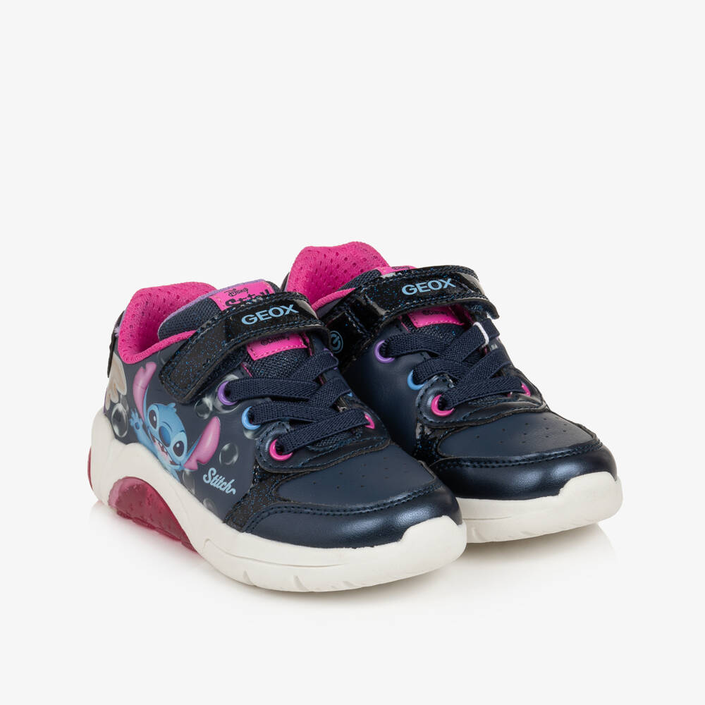 Geox-Girls Navy Blue Disney Light-Up Trainers with Stitch | Childrensalon