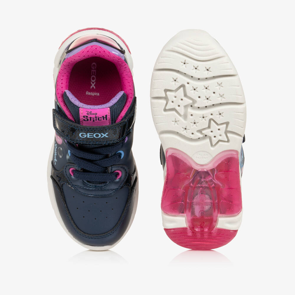 Geox-Girls Navy Blue Disney Light-Up Trainers with Stitch | Childrensalon