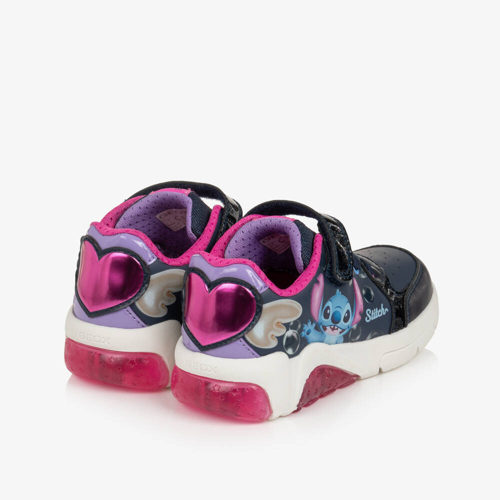 Geox-Girls Navy Blue Disney Light-Up Trainers with Stitch | Childrensalon