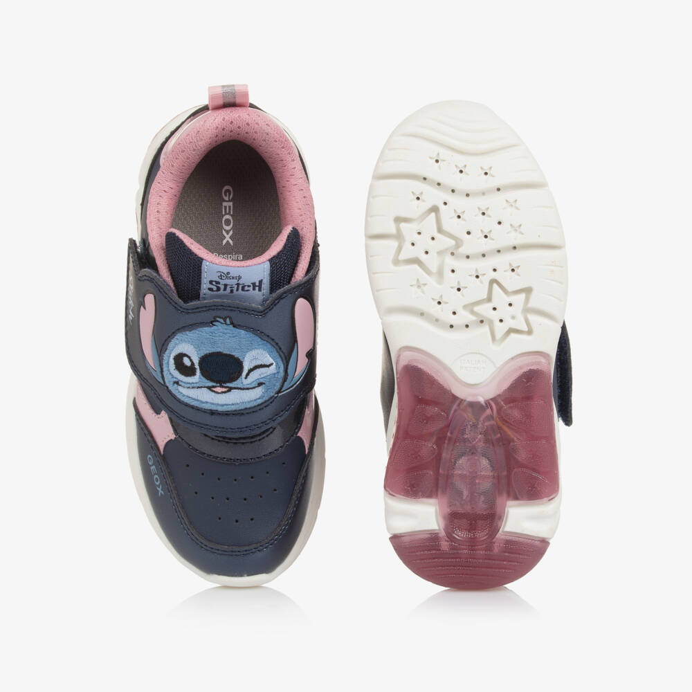 Geox-Girls Navy Blue Disney Stitch Light-Up Trainers | Childrensalon