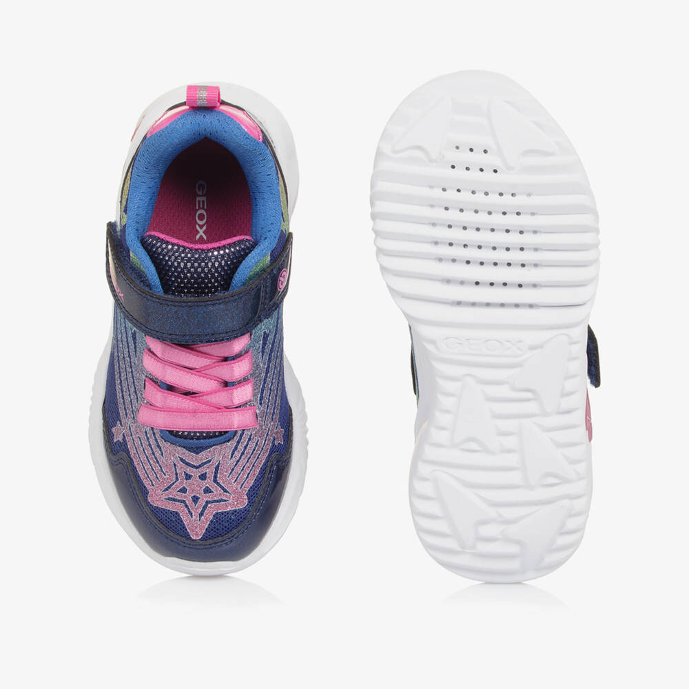 Geox-Girls Navy Blue Glittery Star Light-Up Trainers  | Childrensalon