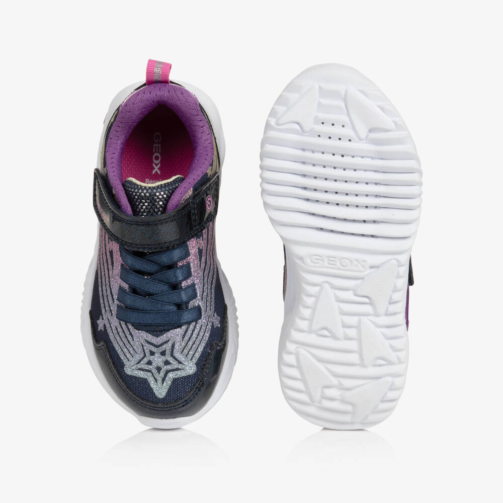 Geox-Girls Navy Blue Light-Up Trainers with Glitter Details | Childrensalon