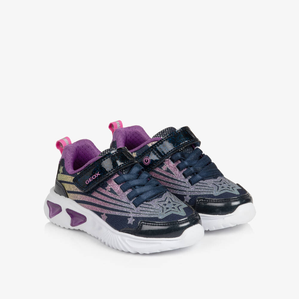 Geox-Girls Navy Blue Light-Up Trainers with Glitter Details | Childrensalon