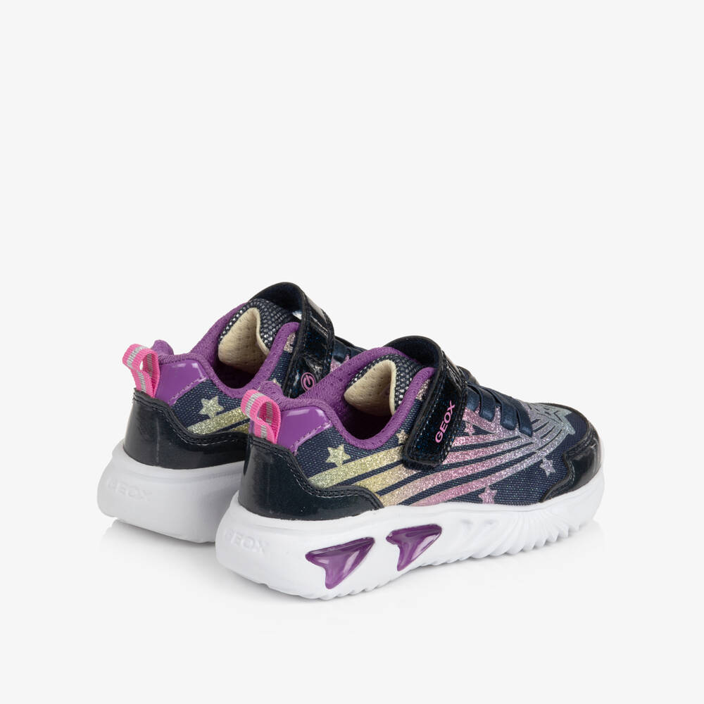 Geox-Girls Navy Blue Light-Up Trainers with Glitter Details | Childrensalon