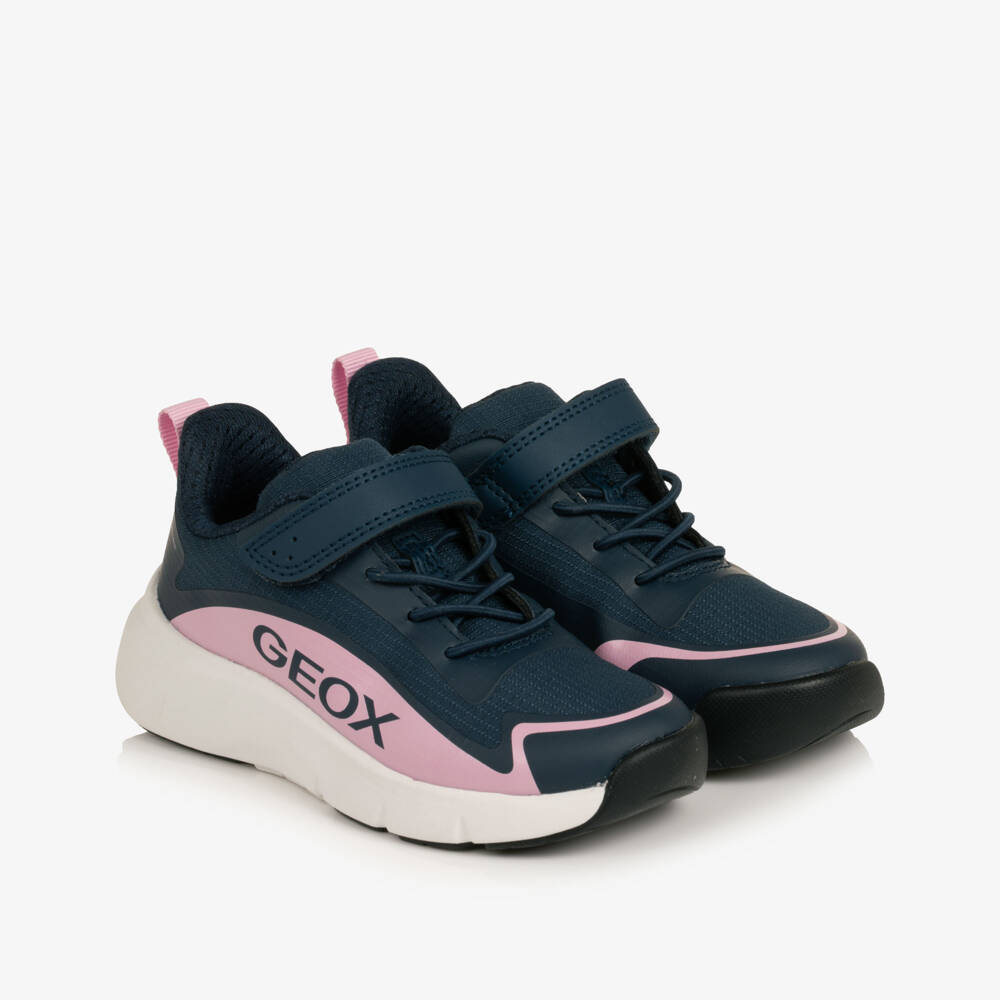 Geox-Girls Navy Blue Ripstop Trainers with Velcro | Childrensalon